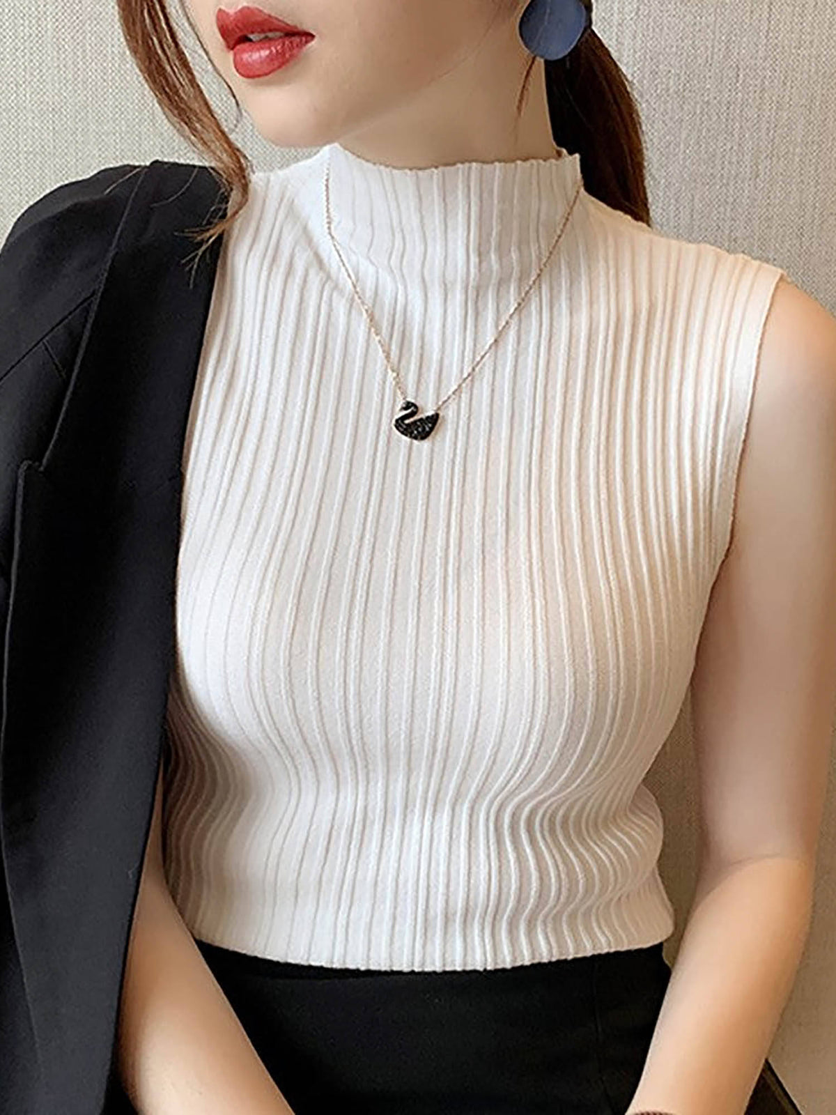 White Solid High Neck Tank Top | TT98 - view 1