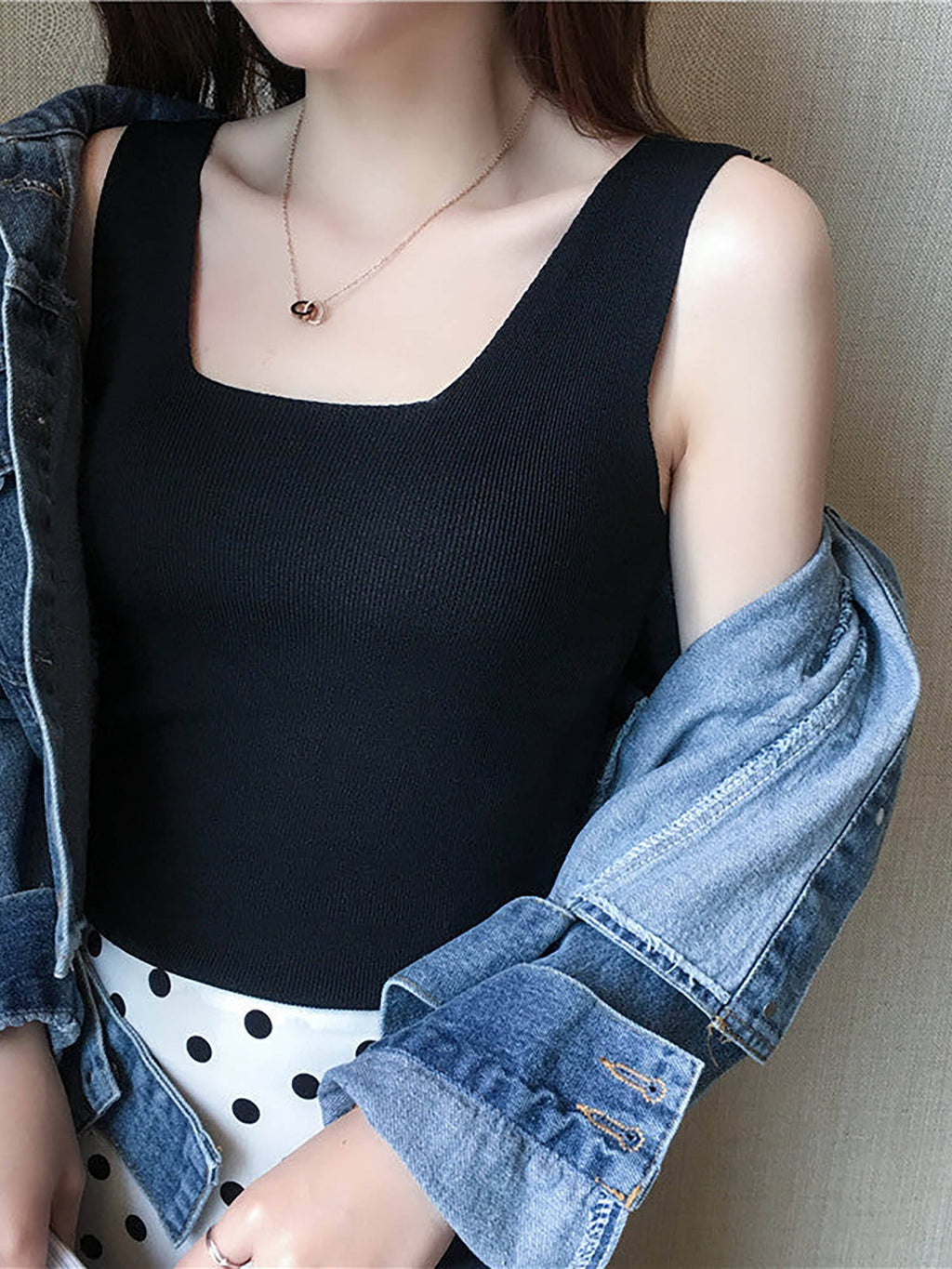 Brown Solid Wide Strapped Tank Top | TT98 - view 3