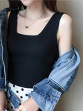 Black Solid Wide Strapped Tank Top | TT98 - view 1