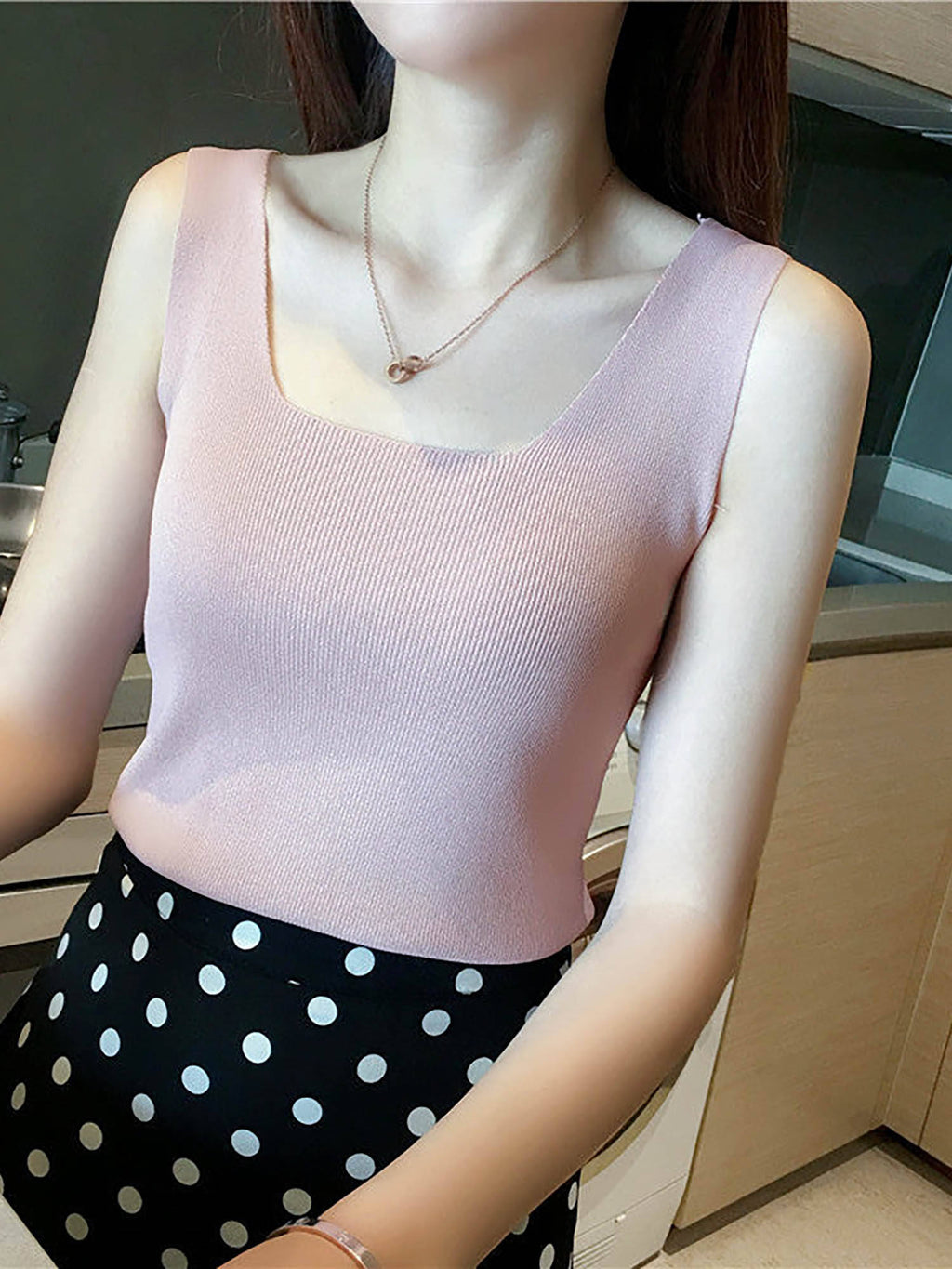 Cream Solid Wide Strapped Tank Top | TT98 - view 10