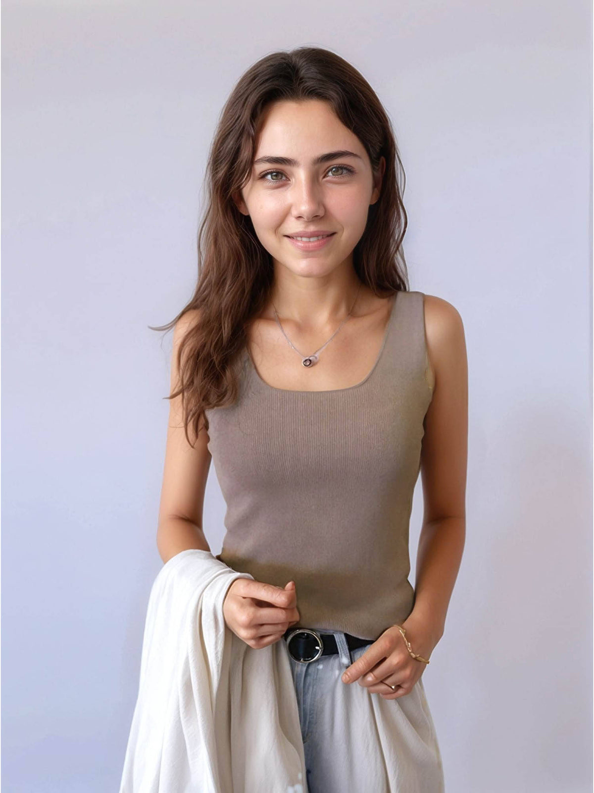 Cream Solid Wide Strapped Tank Top | TT98 - view 5