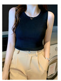 Black Solid Wide Strapped Tank Top | TT98 - view 1