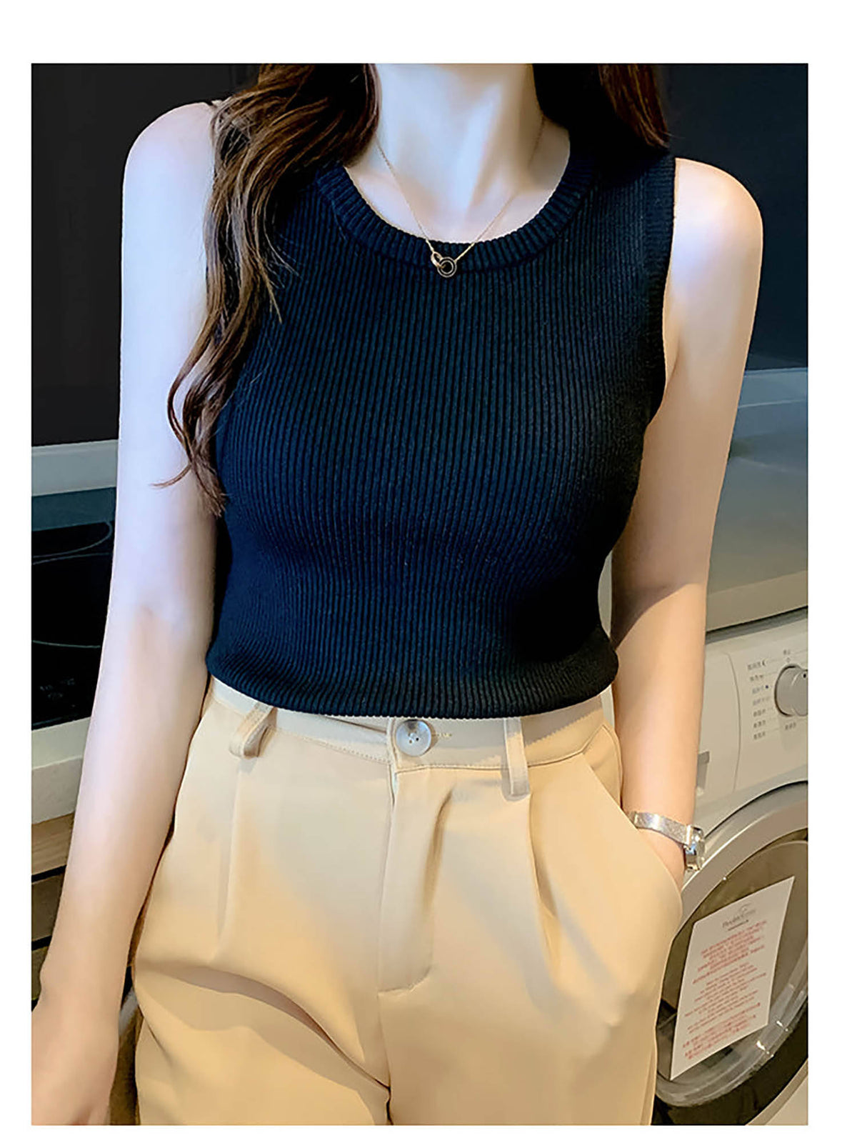 Black Solid Wide Strapped Tank Top | TT98 - view 1