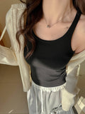 Black Solid Scoop Neck Ribbed Tank Top | TT98 - view 1