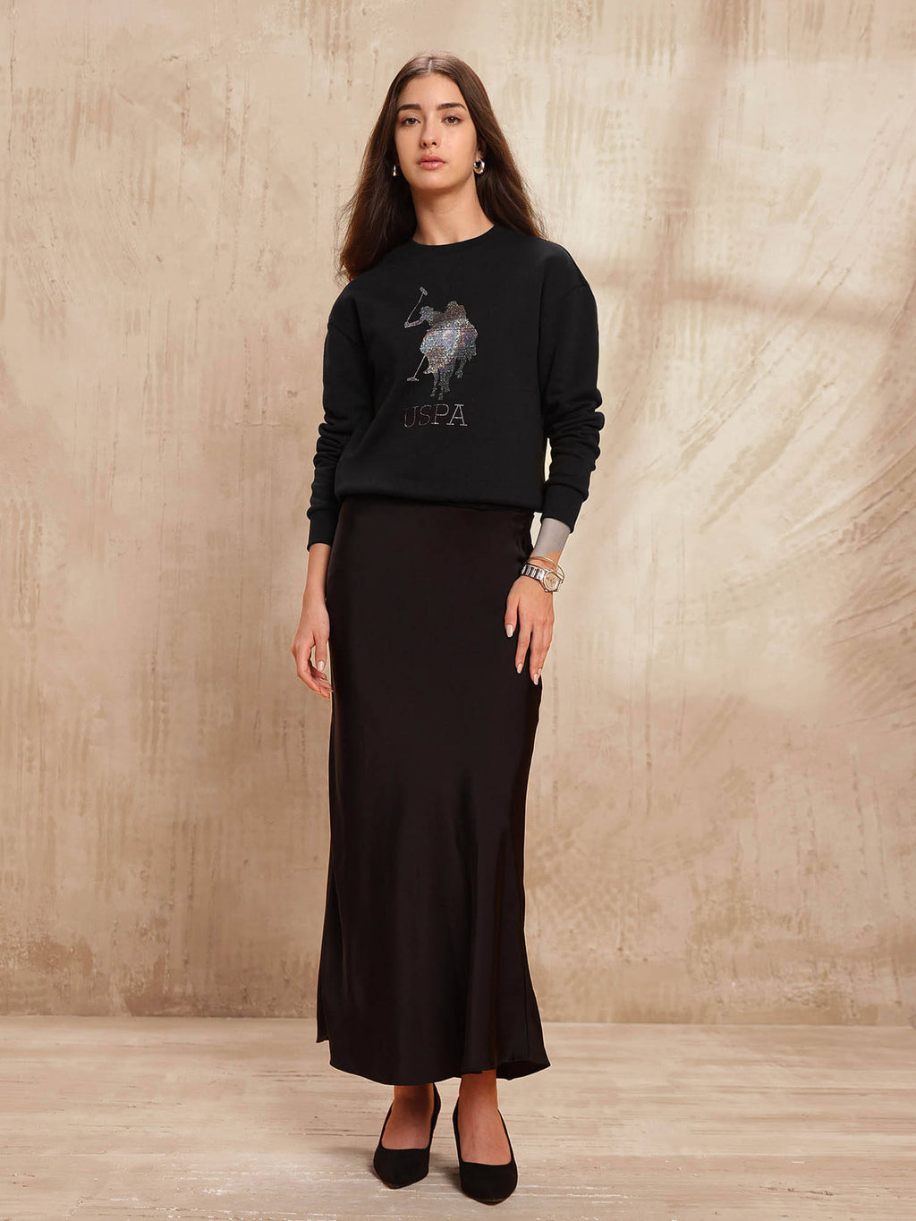 Women Black Cotton Printed Sweatshirt | HD56 - view 3