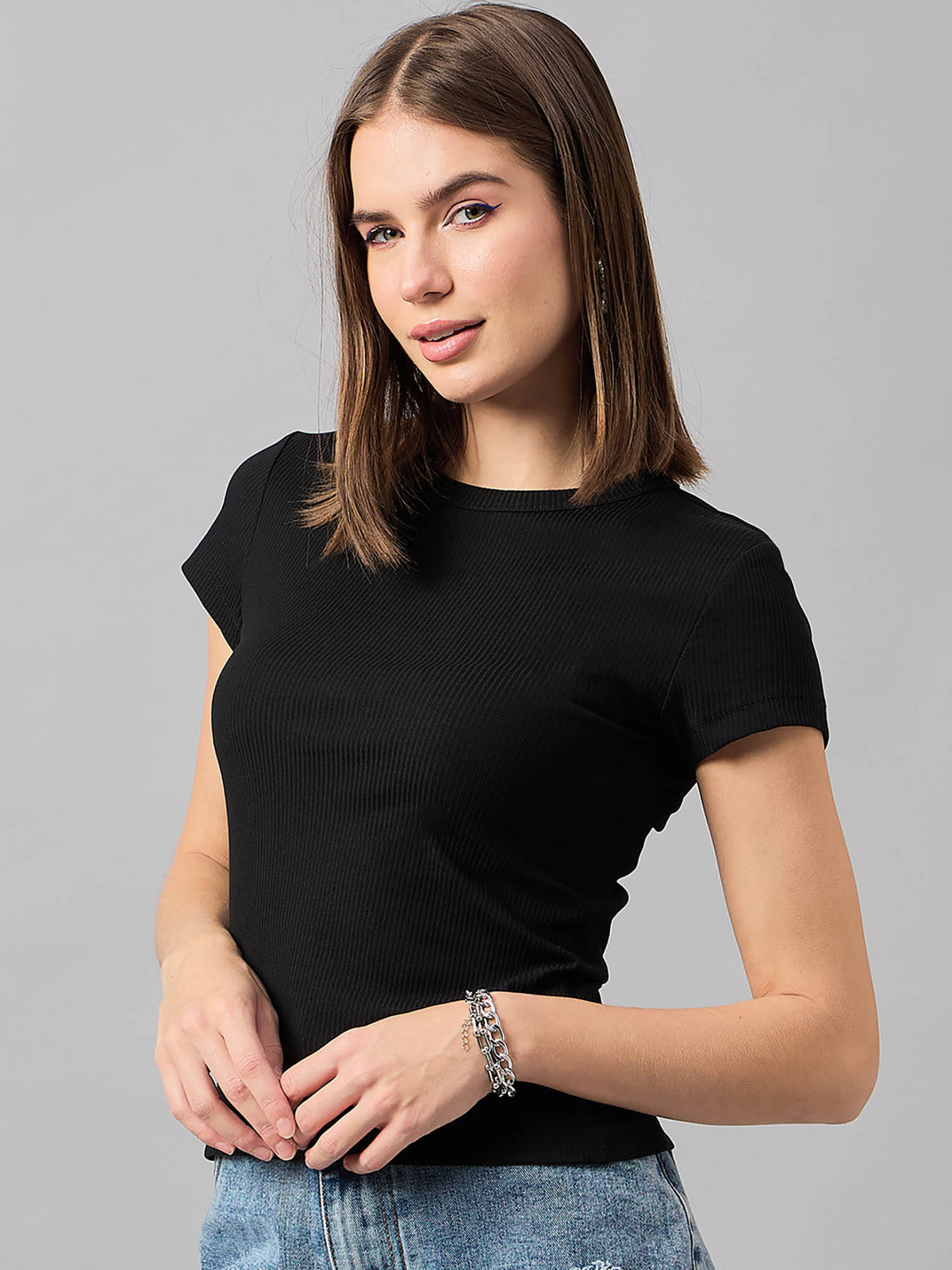 Women Cotton Black T-Shirt | TS56 - view 1