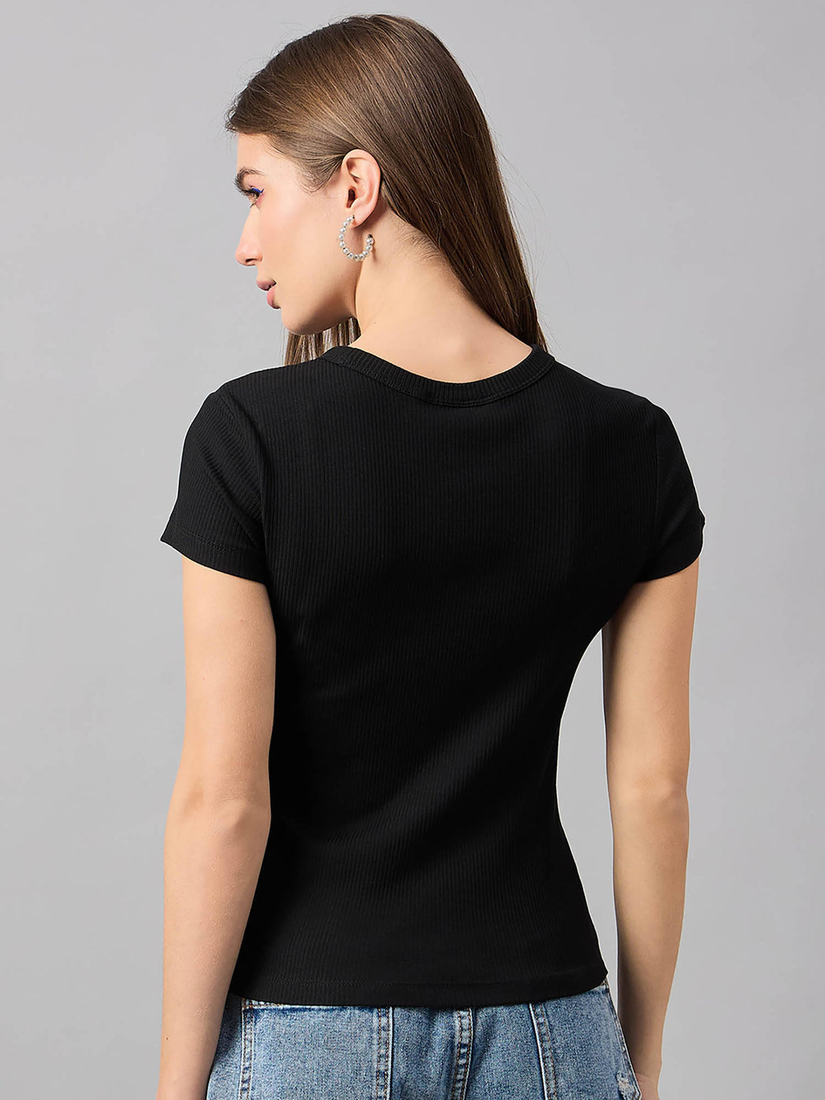Women Cotton Black T-Shirt | TS56 - view 2