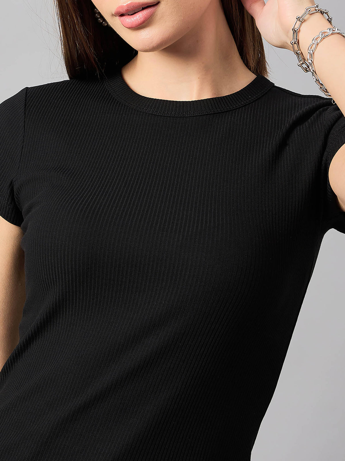 Women Cotton Black T-Shirt | TS56 - view 4