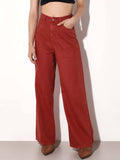 Womens Solid Wide Leg High-Rise Red Jeans | WL90 - view 1