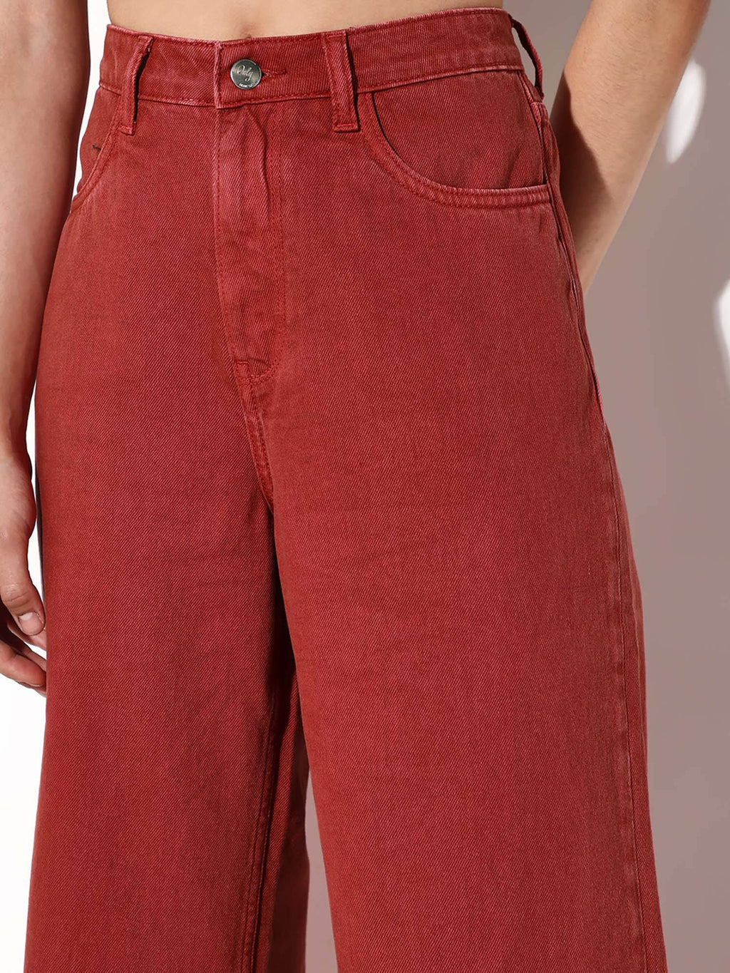 Womens Solid Wide Leg High-Rise Red Jeans | WL90 - view 3
