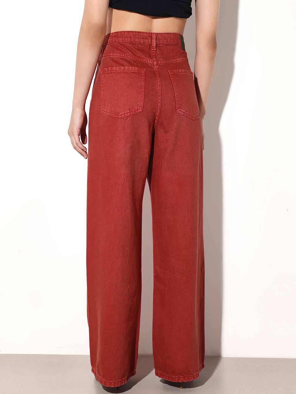 Womens Solid Wide Leg High-Rise Red Jeans | WL90 - view 5