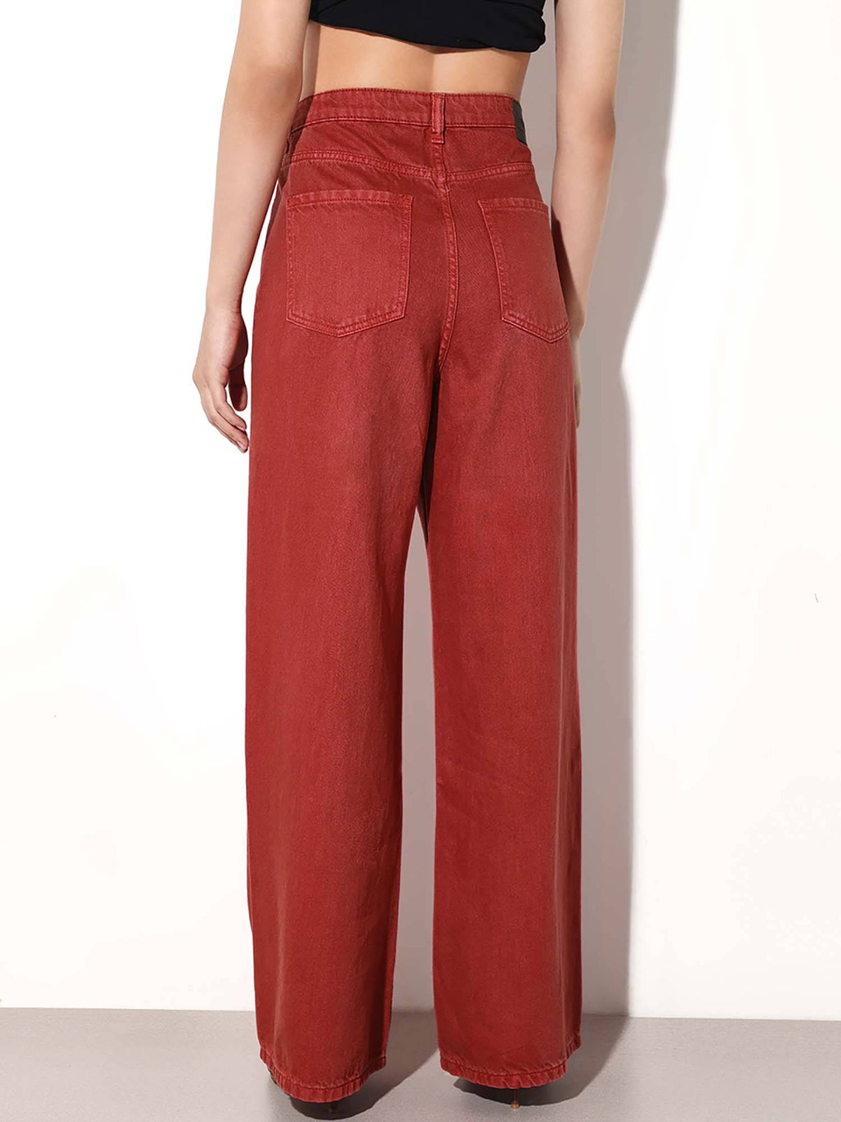 Womens Solid Wide Leg High-Rise Red Jeans | WL90 - view 5