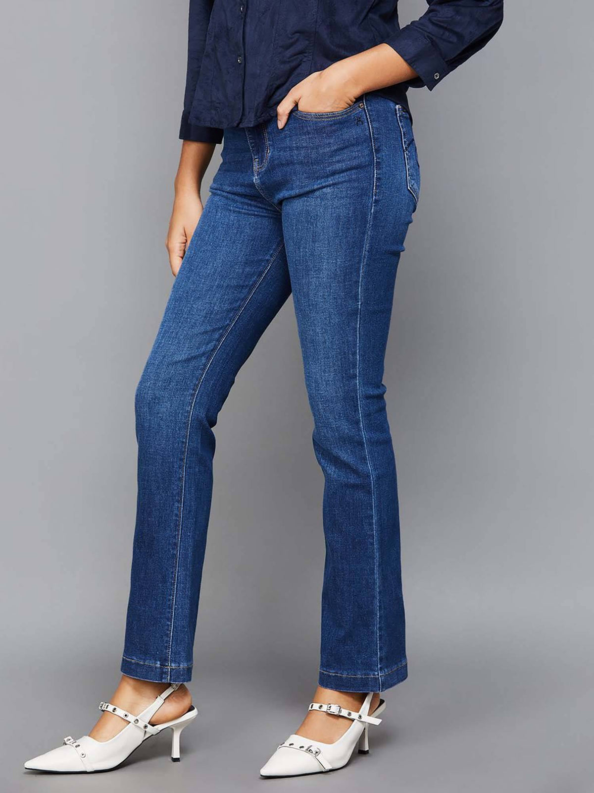 Blue Comfort Bootcut Stretchable Jeans | BT10 - view 3