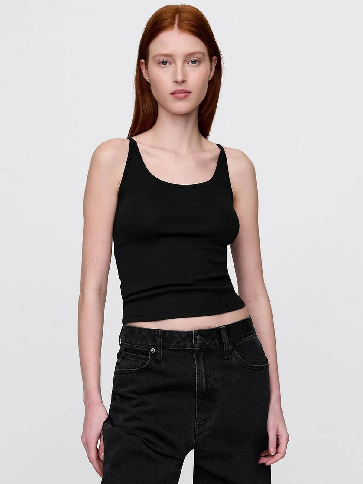 Black Women Slim Scoop Tank Top | TT98 - view 1