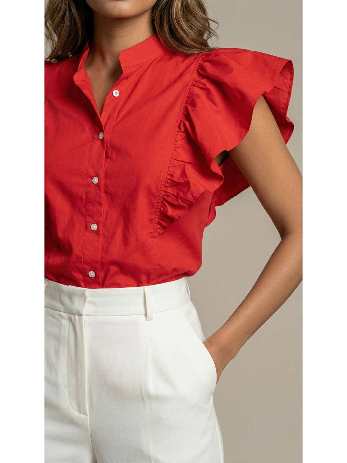Red Hot Red Ruffled Shirt | S67 - view 4
