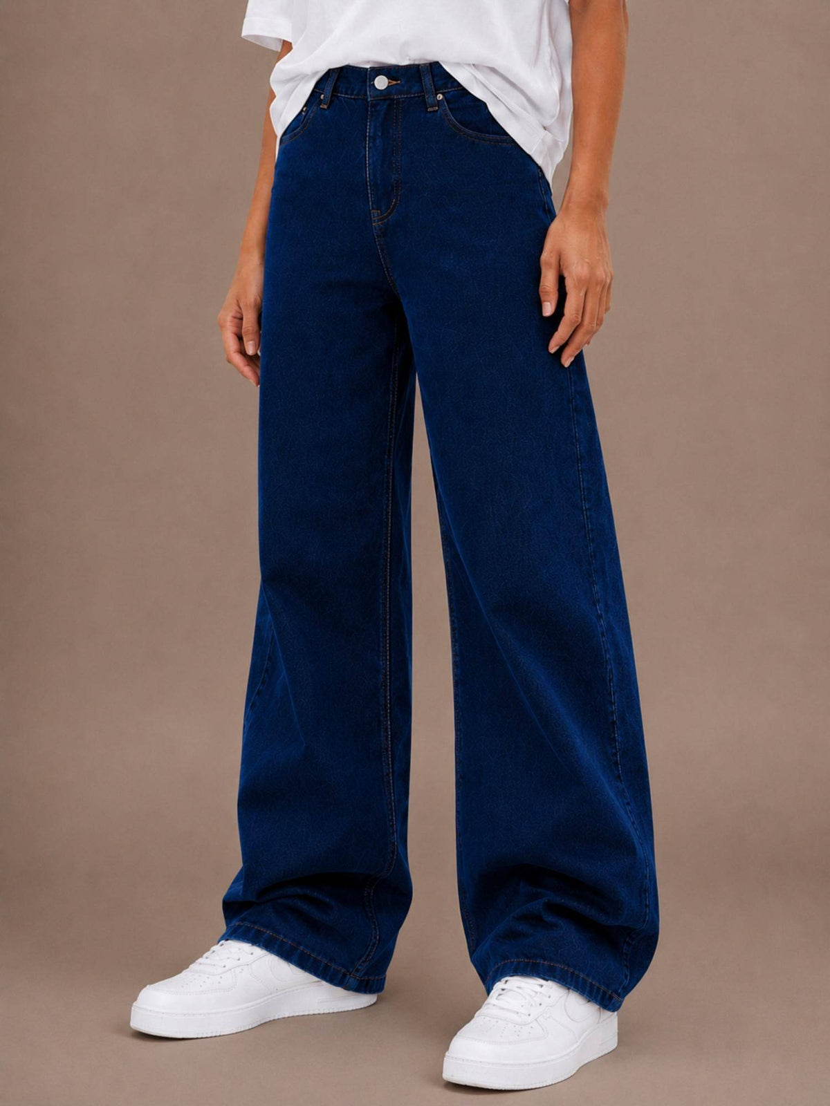 Women Streachable Navy Blue Wideleg High Rise Jeans | WL90 - view 1