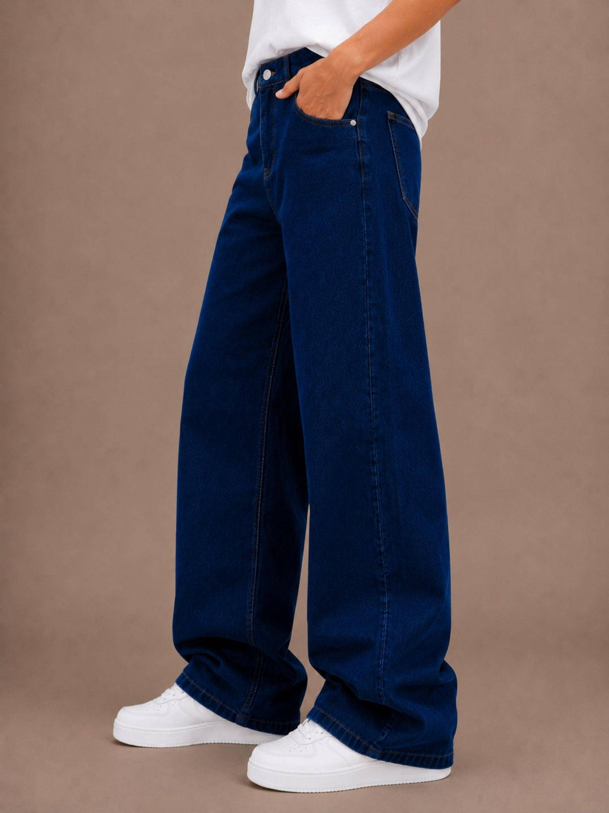 Women Streachable Navy Blue Wideleg High Rise Jeans | WL90 - view 2