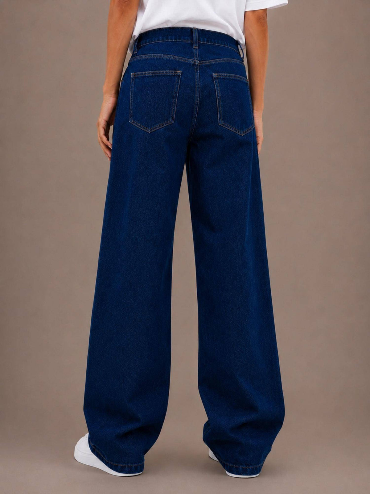 Women Streachable Navy Blue Wideleg High Rise Jeans | WL90 - view 3