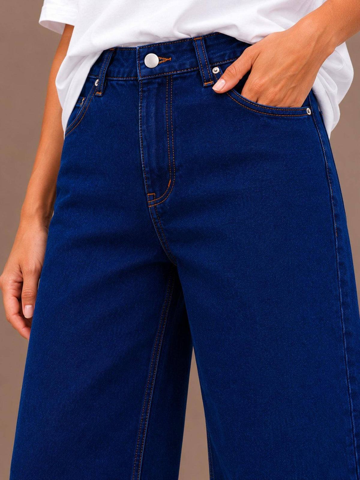 Women Streachable Navy Blue Wideleg High Rise Jeans | WL90 - view 4