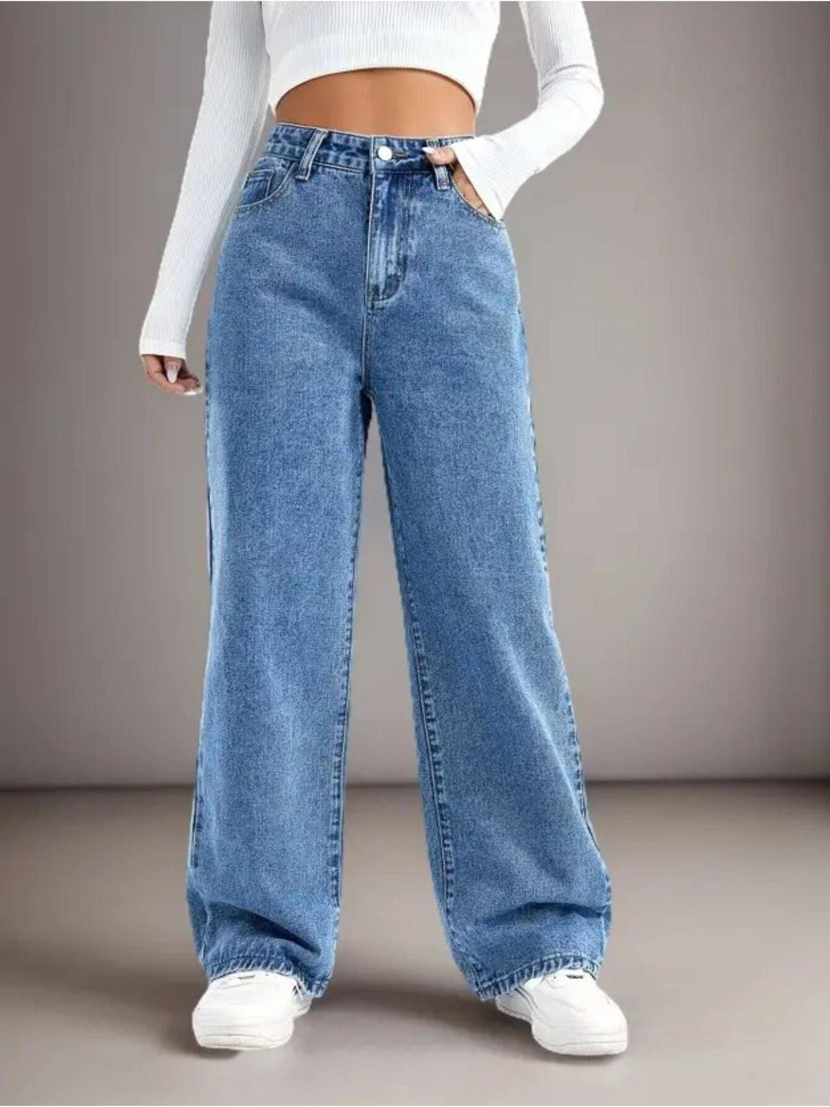 Streachable Women Ice Wideleg High Rise Jeans | WL90 - view 1