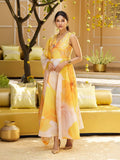 Floral Yellow Embellished Anarkali Organza Kurta with Dupatta | KDG - view 1