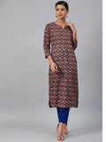 Maroon and Navy Blue Printed Straight Kurta | KDG - view 1