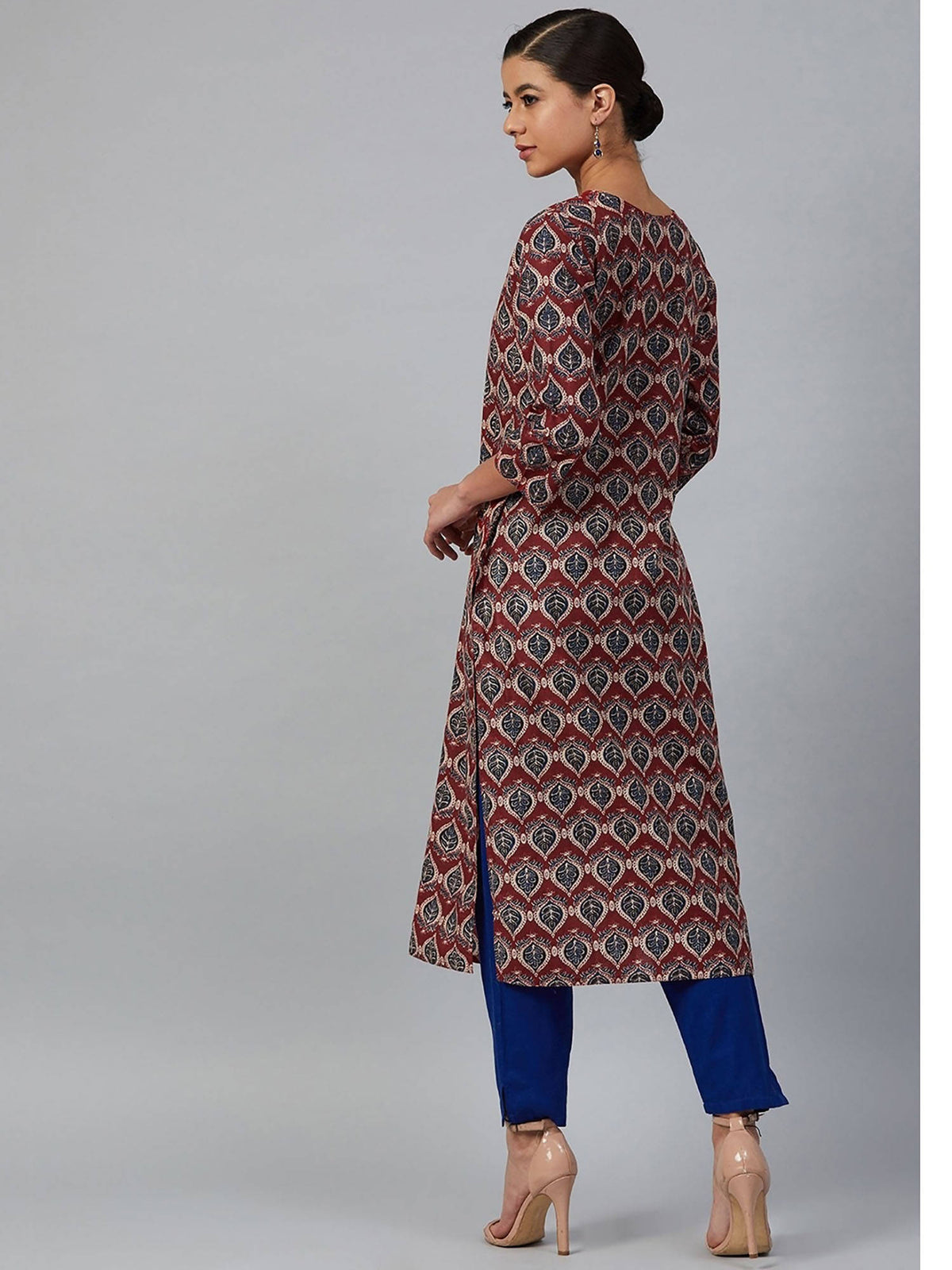 Maroon and Navy Blue Printed Straight Kurta | KDG - view 2