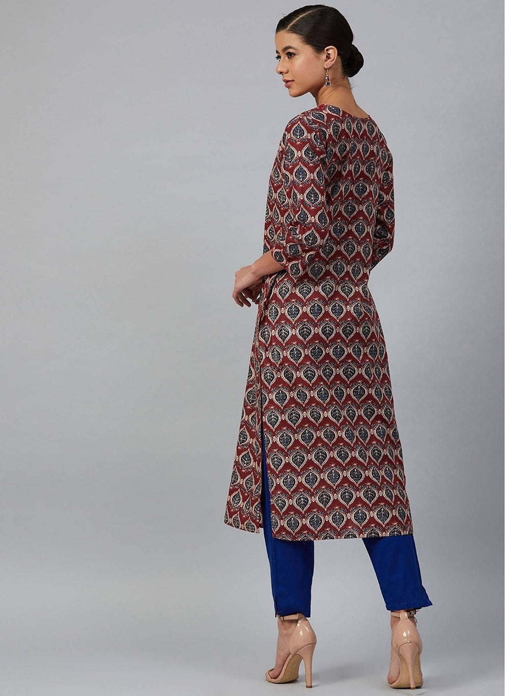 Maroon and Navy Blue Printed Straight Kurta | FY93 - view 2