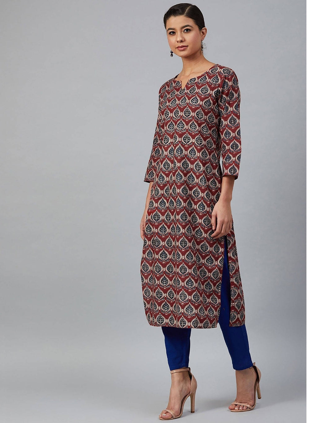 Maroon and Navy Blue Printed Straight Kurta | FY93 - view 5