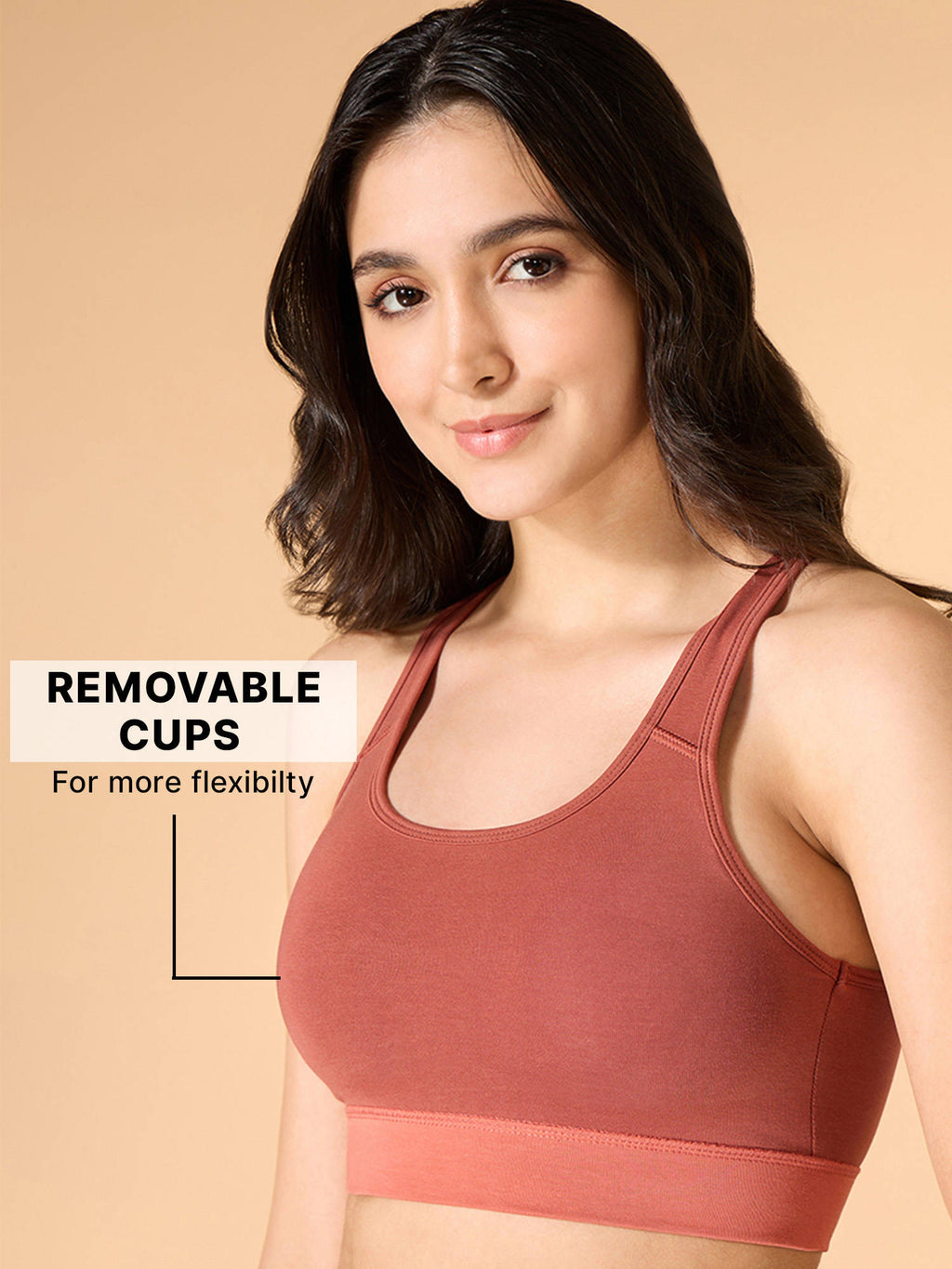 Cotton Slip-On Sports Bra with Removable Pads KIC104 -Navy | sb09 - view 21