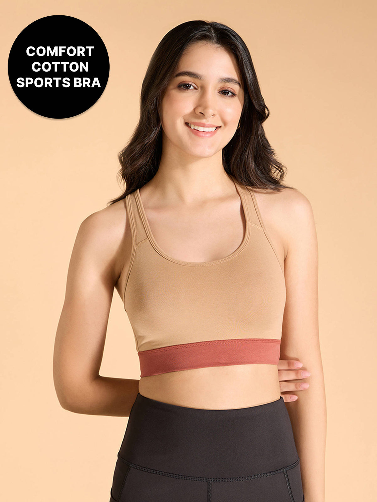 Cotton Slip-On Sports Bra with Removable Pads KIC104 -Navy | sb09 - view 12