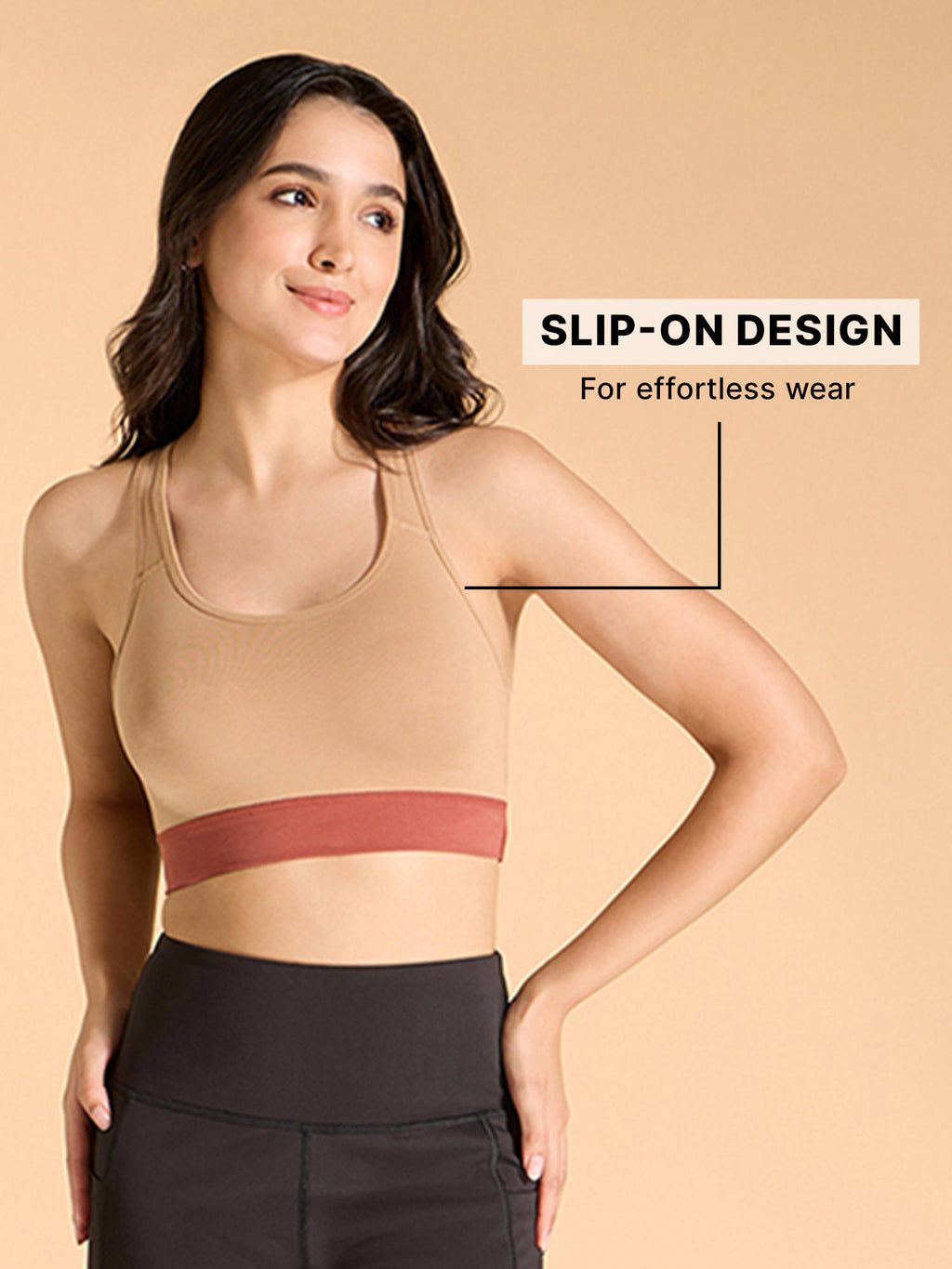 Cotton Slip-On Sports Bra with Removable Pads KIC104 -Navy | sb09 - view 16