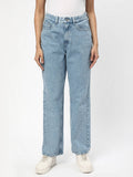 Women Cotton Solid Straight Blue Leg Mid Waist Jeans | RF89 - view 1