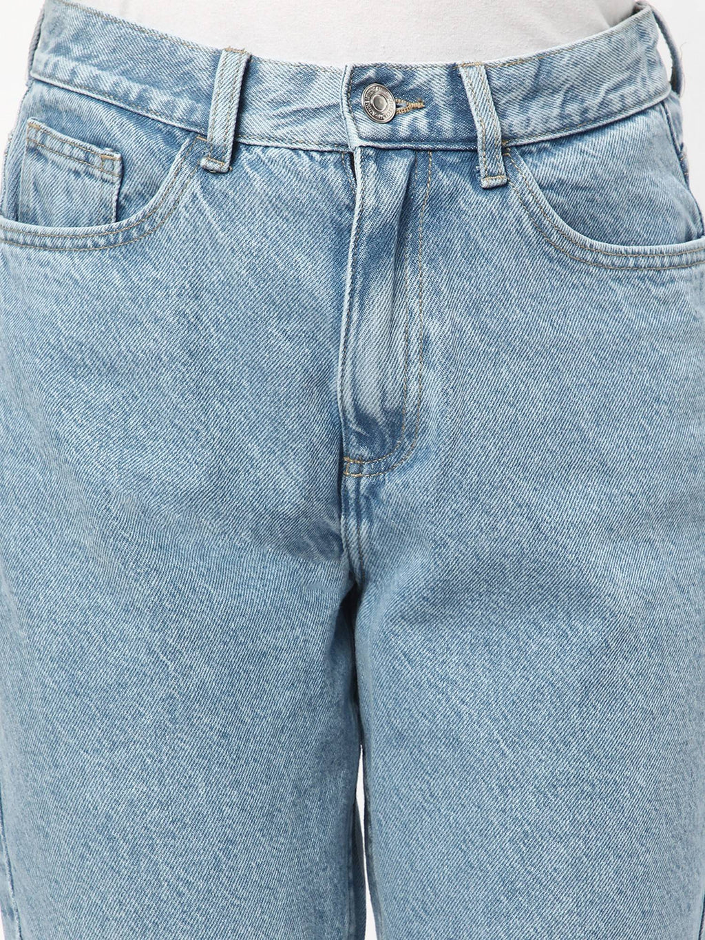 Women Cotton Solid Straight Blue Leg Mid Waist Jeans | RF89 - view 4