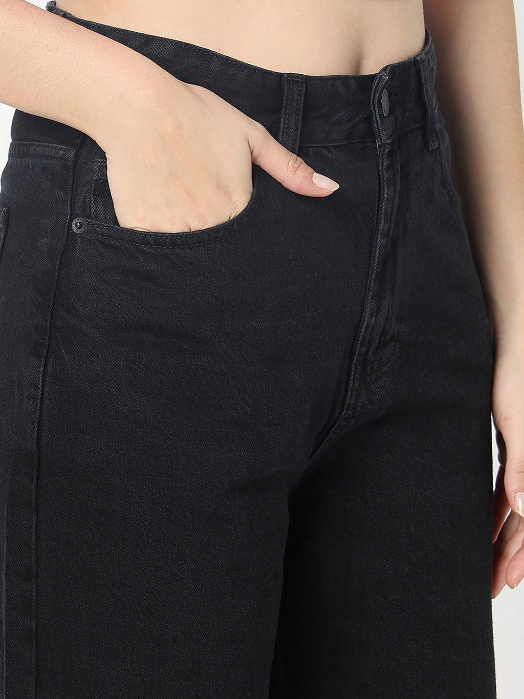 Women Black Denim Solid Straight Leg Mid Waist Jeans | ST23 - view 6