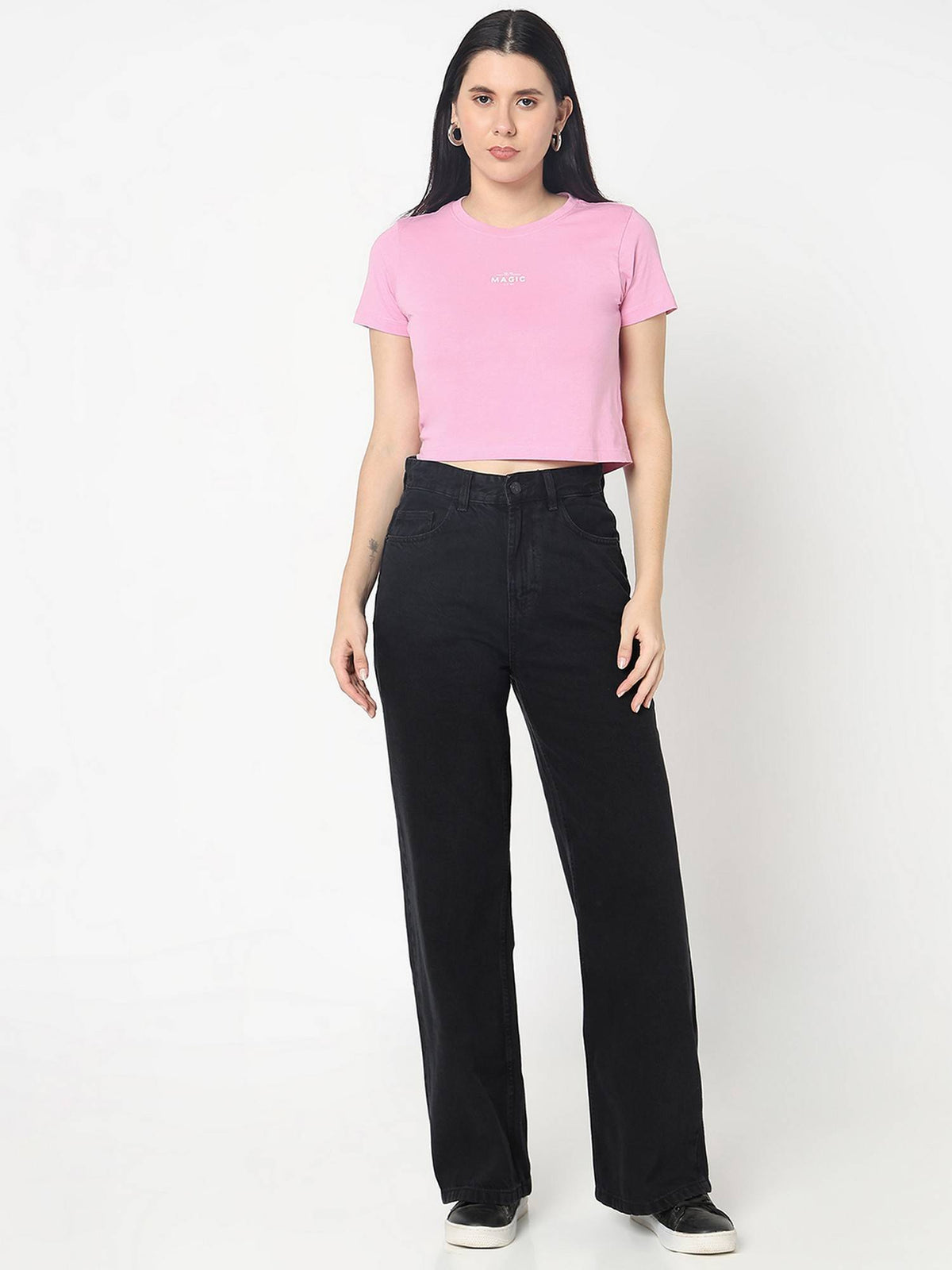 Women Black Denim Solid Straight Leg Mid Waist Jeans | ST23 - view 7