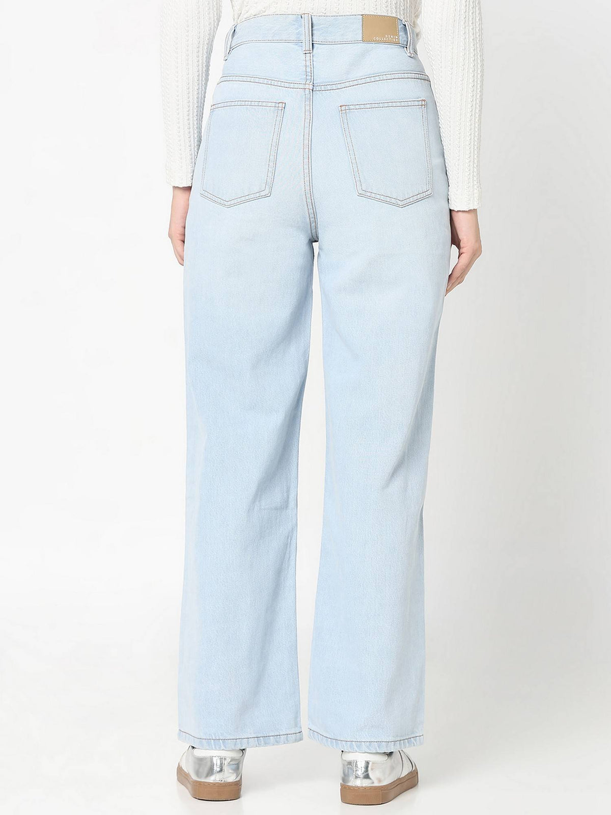 Women Blue Denim Solid Straight Leg Mid Waist Jeans | RF89 - view 5