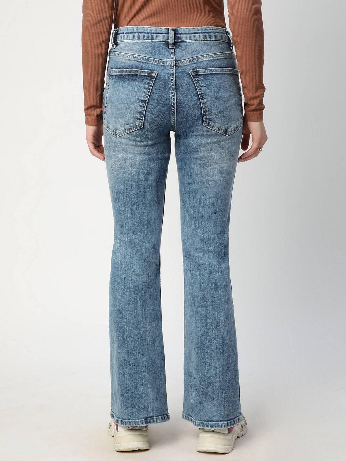 Women Blue Cotton Solid Boot Cut Leg High Waist Jeans | BT10 - view 3
