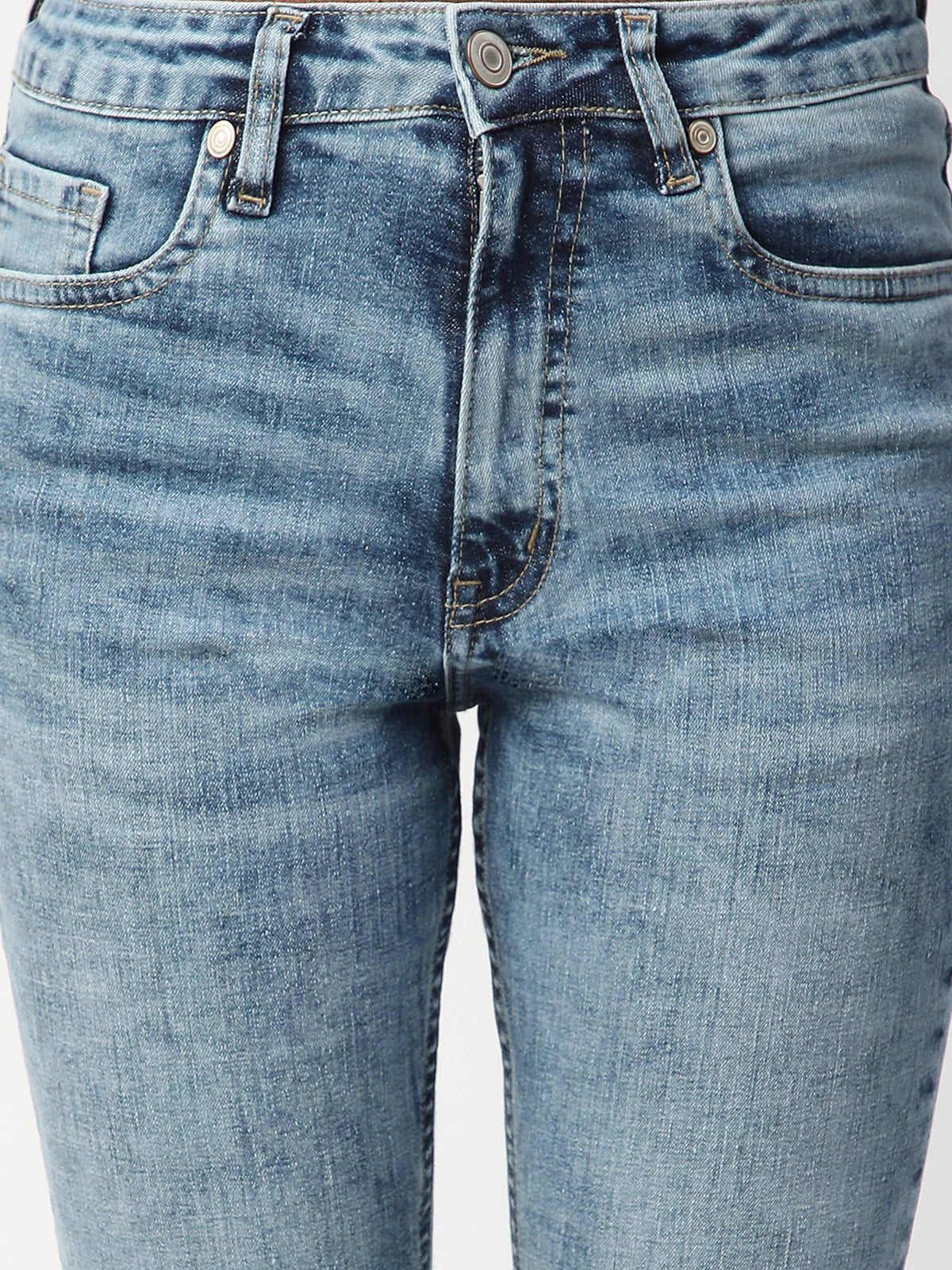Women Blue Cotton Solid Boot Cut Leg High Waist Jeans | BT10 - view 4