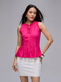 Pink Round Tie up Neck Ruffle Detail Top | pt51 - view 1