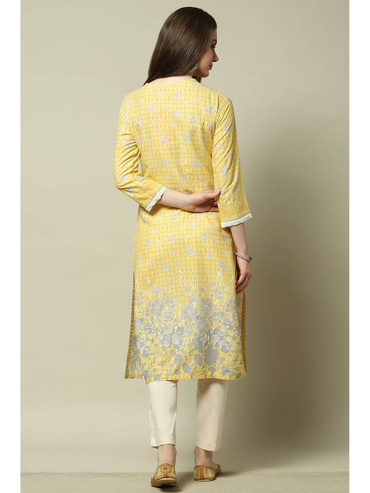 Yellow Rayon Floral Straight Kurta | U3S - view 5
