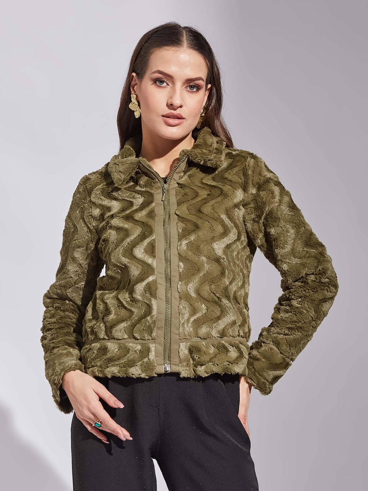 Women Olive Casual Solid Jacket | JC78 - view 1