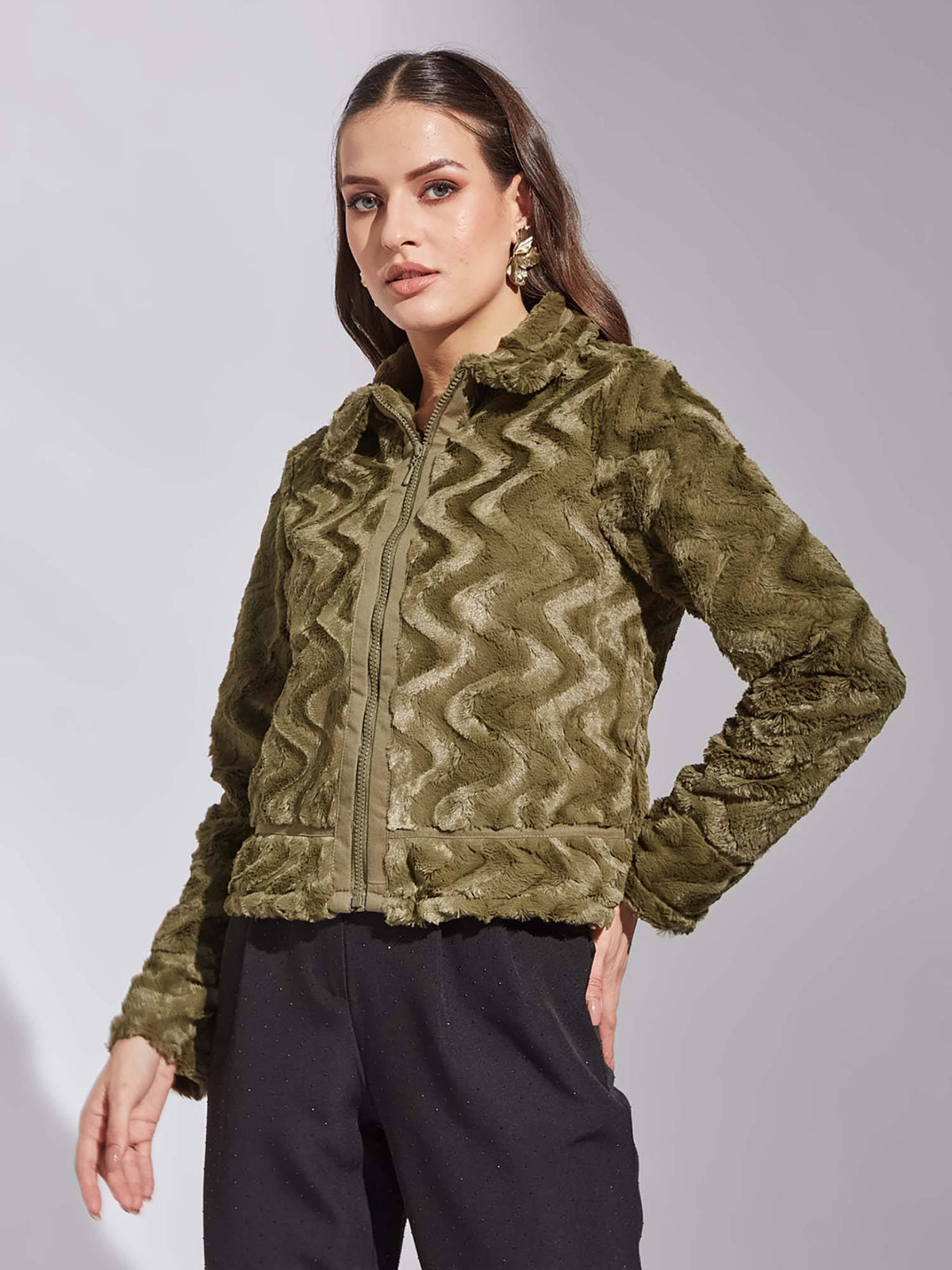 Women Olive Casual Solid Jacket | JC78 - view 2