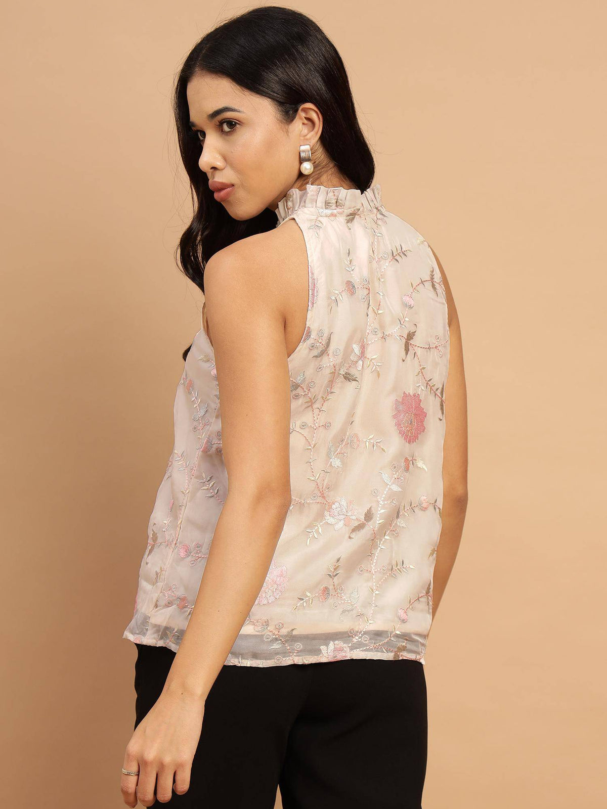 Soft Pink Floral Top On An Off-White Background | HT67 - view 2