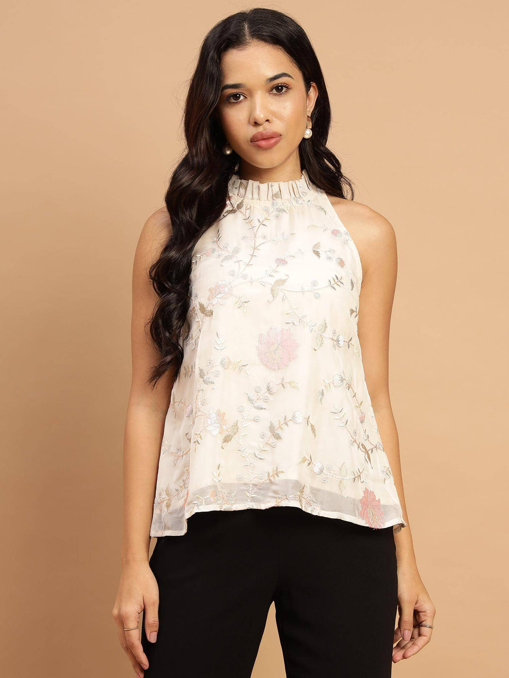 Soft Pink Floral Top On An Off-White Background | HT67 - view 5