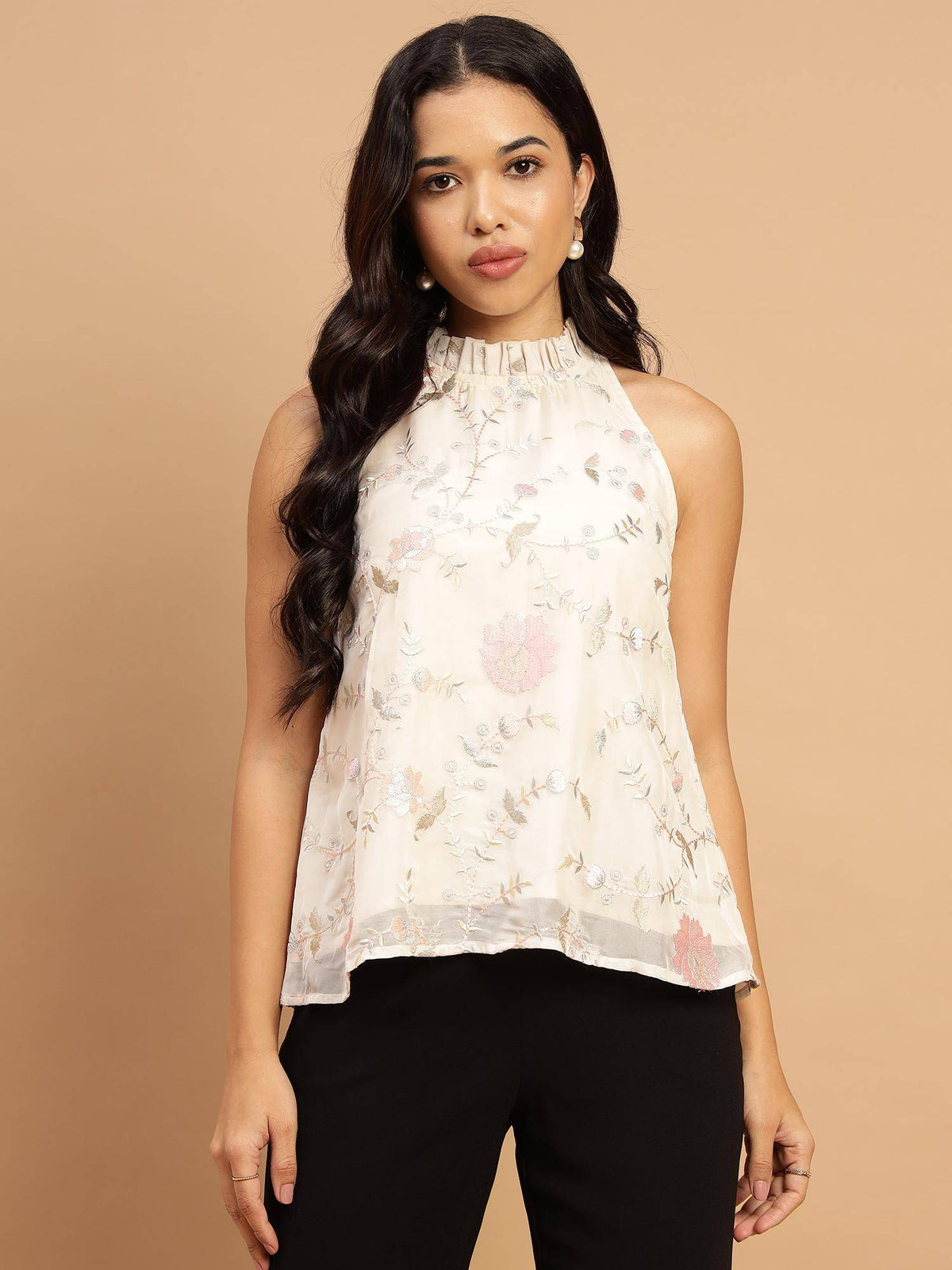 Soft Pink Floral Top On An Off-White Background | HT67 - view 5