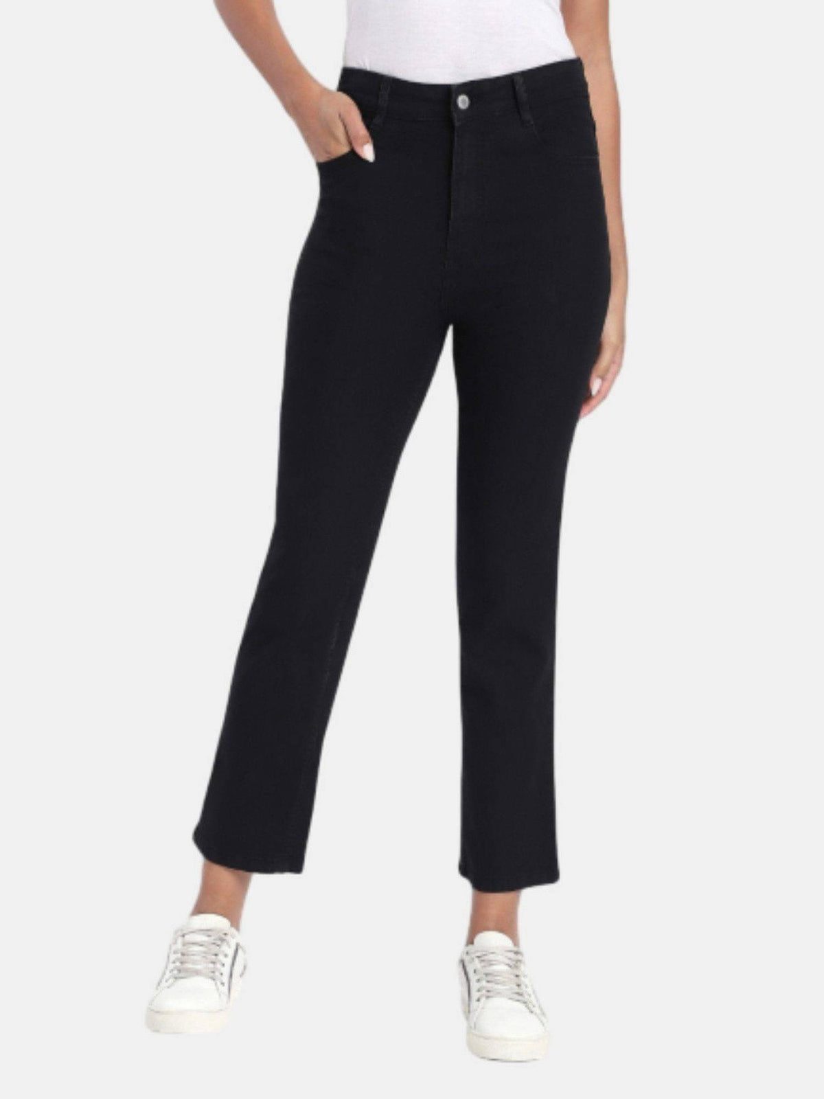 Black Straight Fit Mid Rise Women Jeans | ST23 - view 1