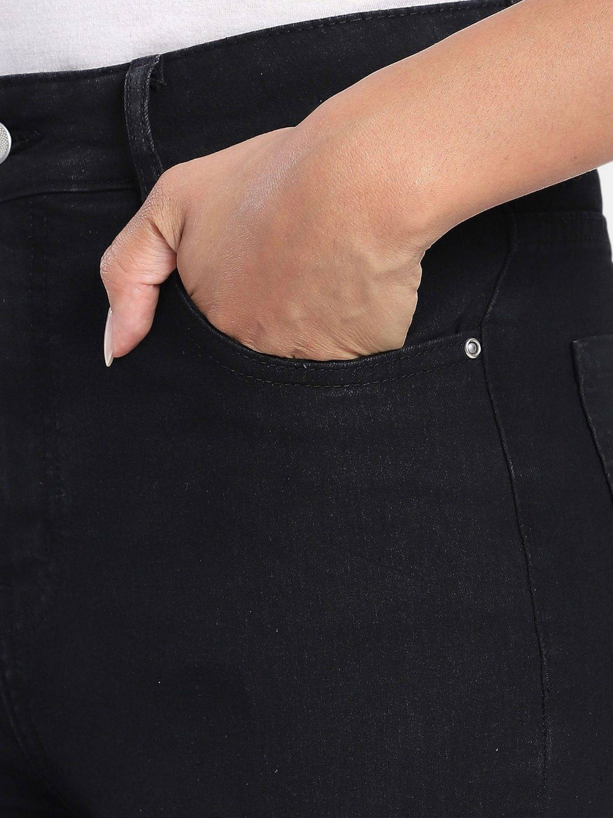 Black Straight Fit Mid Rise Women Jeans | ST23 - view 4