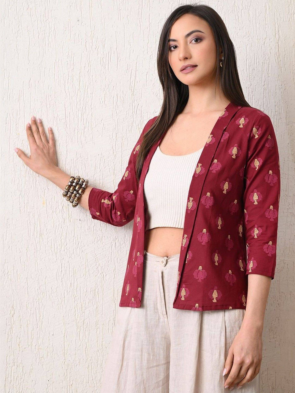 Maroon Women Winey Glow Shrug | JC78 - view 3