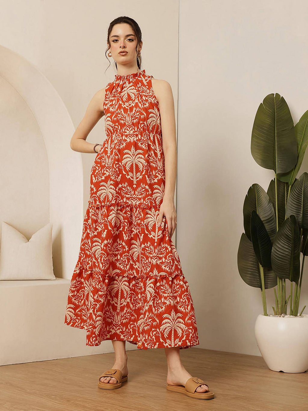 Rust High Neck Dress | D56 - view 4